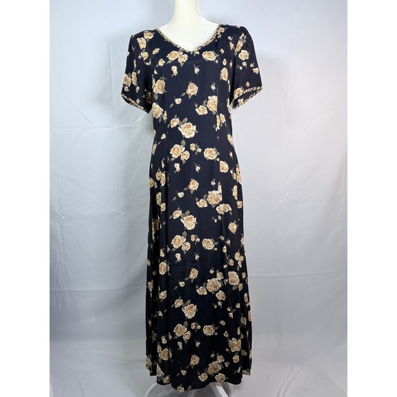 Vintage Bonnie Marx Floral Prairie Dress Womens 8 Blue Roses Cottagecore Boho - Picture 1 of 15